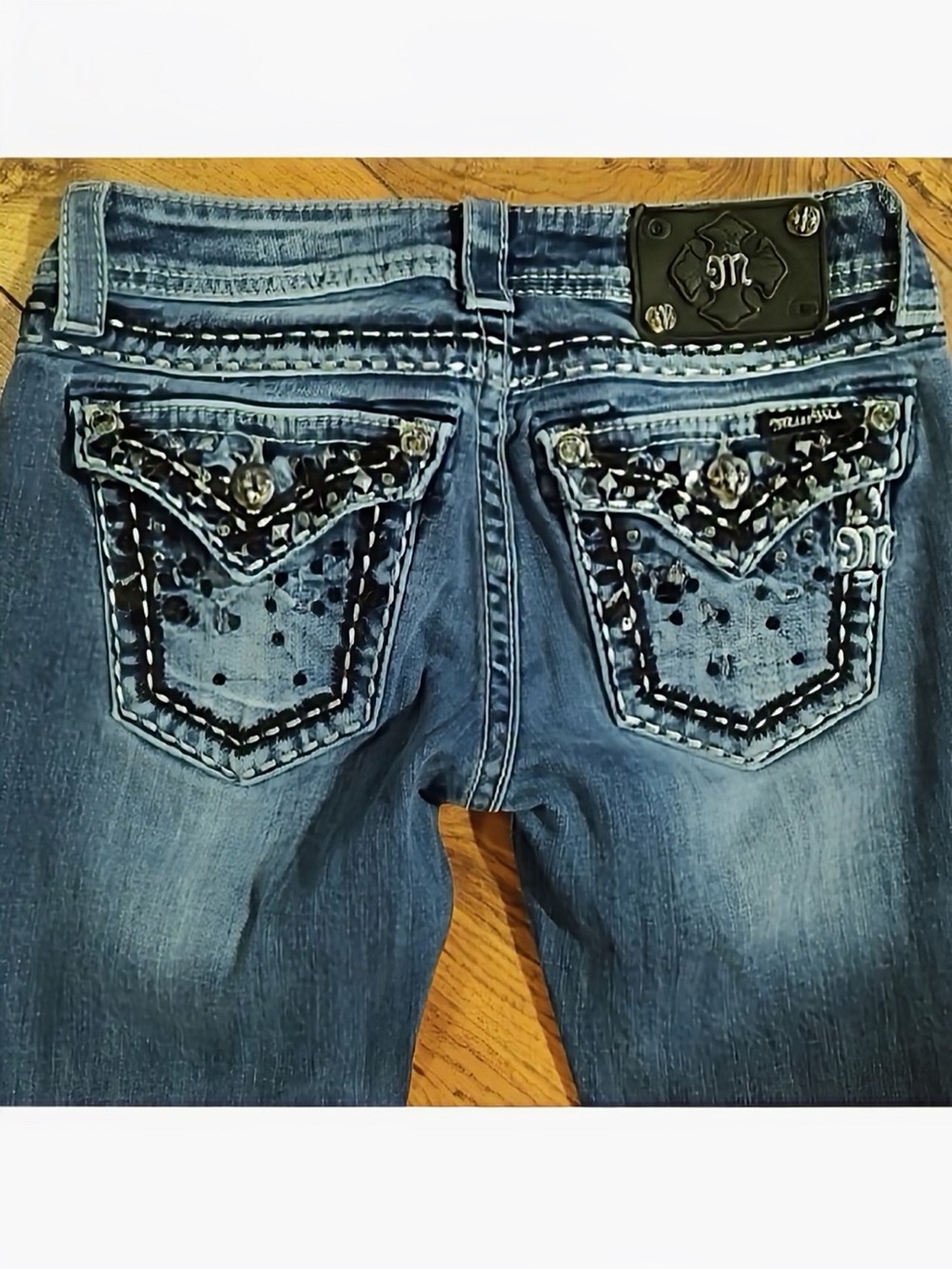 Gorgeous Y2K Miss Me Flare Jeans With Embellished Pockets 33” Inseam